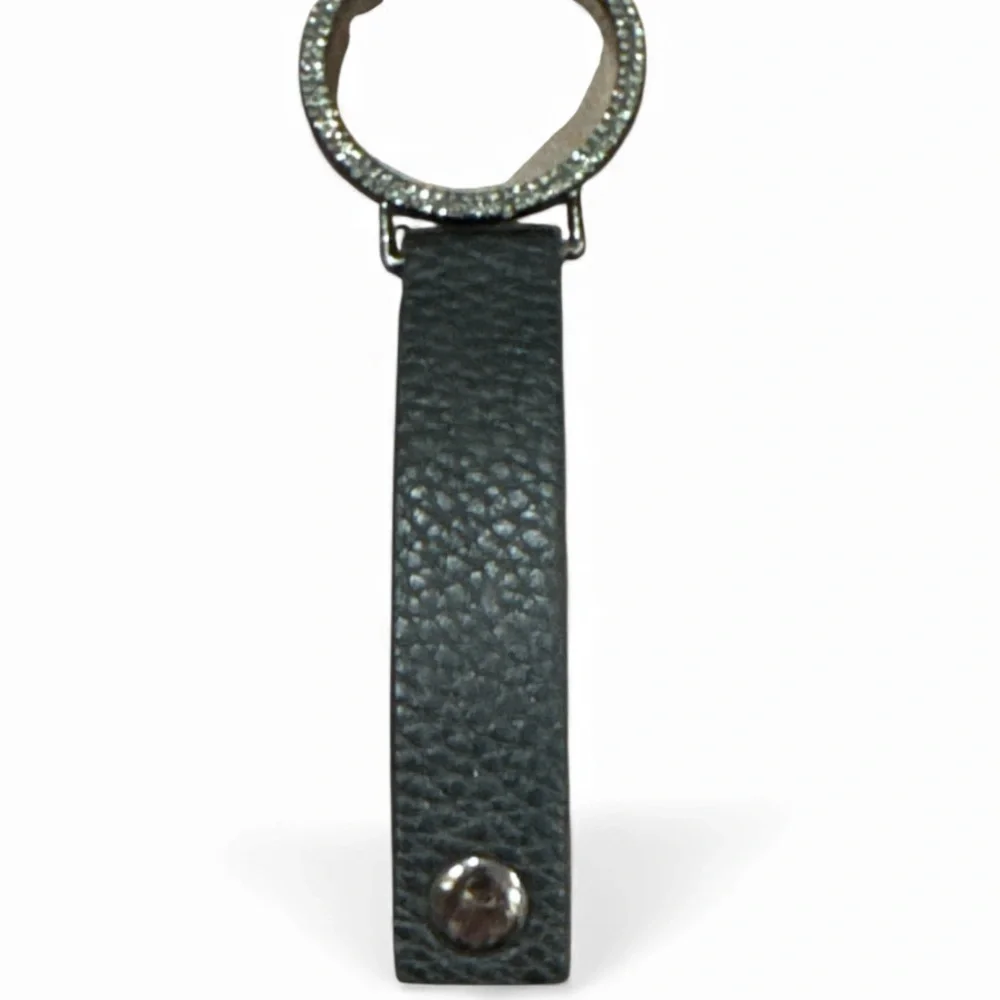 Black Leather Glitzy Silver Circle Bracelet Size OS Adjustable